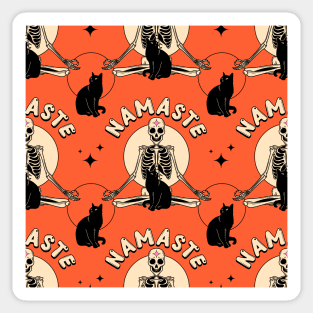 Yoga Namaste Black Cat Pattern in orange Sticker